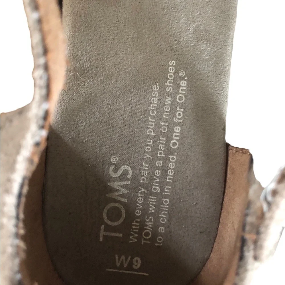 Toms Cork Wedge Suede Sandal Sz. W9 Taupe Ankle Strap Summer Casual Preppy